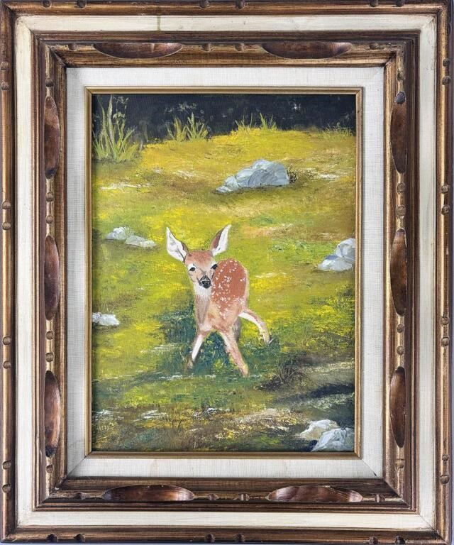 Original Oil Painting of Fawn, "Spotted Curiosity"