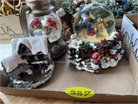 (2) Snow Globes & Lighted Building