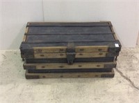 Very Unique Primitive Wood & Iron Lift Top Box