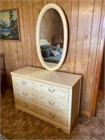 White cottage style dresser with oval mirror