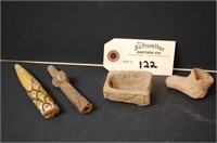 Stone Snuff Tray & Mixed Pipe Pieces