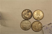 4 X 50 CENT CANADIAN SILVER COINS