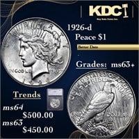 1926-d Peace Dollar 1 Graded ms63+ BY SEGS