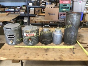 5 metal water containers, 3 insulated,