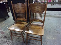 Pressed Back Oak Side Chairs with Bent Wood