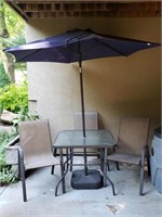 Patio Table, Umbrella & Three Chairs