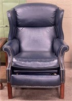 Blue Naugahyde Studded Wing Back Arm Chair