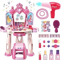 Girls Makeup Table Set with Vanity & Lights