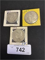 1883-84, 1878S Morgan Silver Dollar Coins.