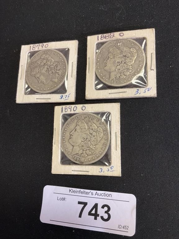 3 Late 1800s O Silver Morgan Dollars.
