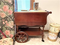 Wood Bar Cart and Contents 34" x 21" x 31"