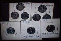 (9) Wartime Steel Pennies P,D,S Mints