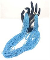 Blue Micro Bead Multi Strand Necklace