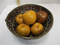 6 Wood colored apples in basket