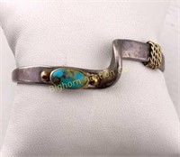 Vtg Native 14K, Sterling & Turquoise Bracelet