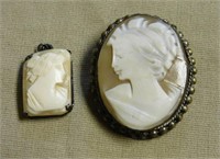 800 Silver Cameo Brooch and Sterling Cameo Pendant