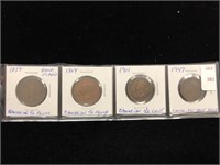 4 Canadian 1/2 Pennies - 1837,1854,1911,1947