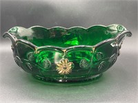 Northwood Glass Emerald Green Golden Rose Bowl