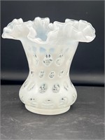 Vtg Fenton White Opalescent Coin Dot Vase