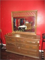 Mid Century Wood 8 Drawer Dresser w/ Mirror