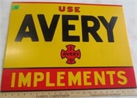 Avery Implements sign, corrigated poster
