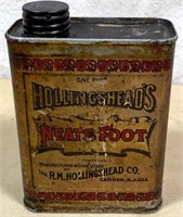 1920s Hollingsheads Neats Foot oil 1 pint can
