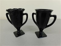 2 Vintage Black Milkglass Loving Cups