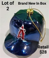 Lot of 2 MLB LA Los Angels Blow Glass Ornament