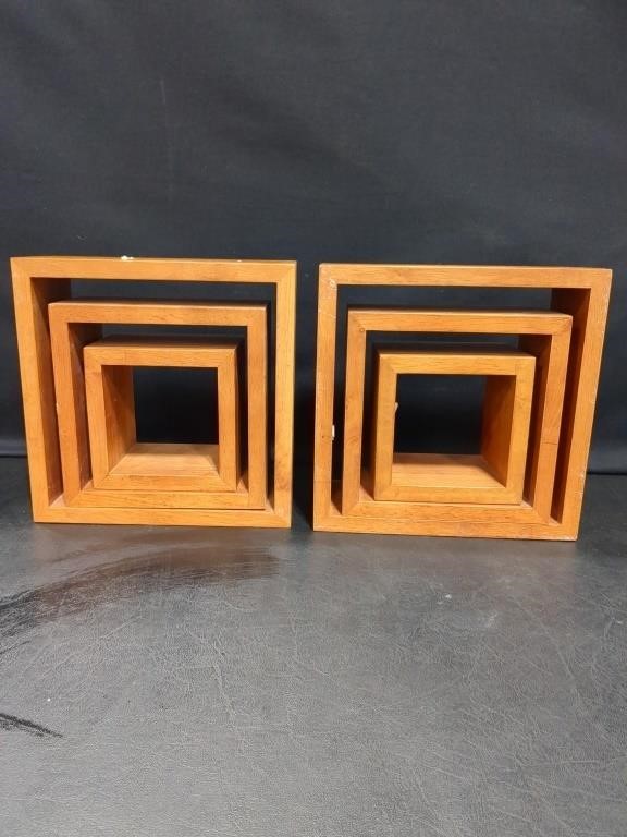 2 sets of 9"x9" set of 3 wooden hanging shelves