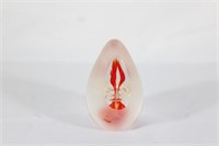 Vintage Clear red and Frosted Glass Paperweight