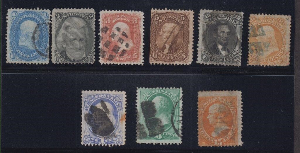 US Stamps 1860s Grilled issues, used on dealer car