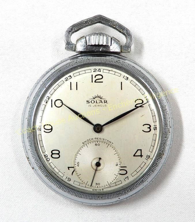 Solar 15-jewel nickel silver pocket watch, Montre