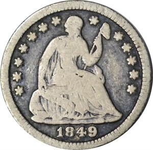 1849 SEATED LIBERTY HALF DIME - G/VG, DARK