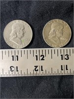Two Franklin 1962 Silver Half-Dollars