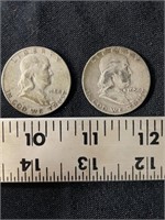 Two Franklin 1954 Silver Half-Dollars