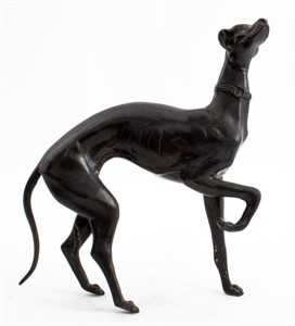 Art Deco Patinated Bronze Greyhound Sculpture