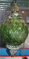VINTAGE GREEN GLASS SWAG LAMP-ASIS
