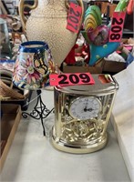 Desk top clock & small hand painted candle lamp