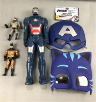 Captain American, Batman figures and masks
