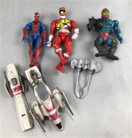 Spider-Man, power rangers, and other figures