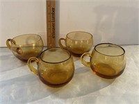 4 Vintage amber coloured cups
