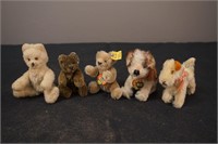 Lot of 5 Antique and Vintage Mohair Dogs and Bears