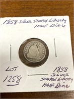 1858 SILVER SEATED LIBERTY HALF DIME