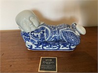White & Blue Porcelain Sleeping Buddha