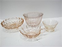4  Pieces Pink Depression glass