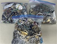 Assorted Jewelry/Parts in 3 Large Ziploc Bags