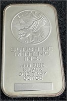 1 Troy OZ Fine Silver Bar- Sunshine Mint