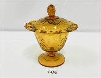 Amber Glass Dish w/lid; Grape Design