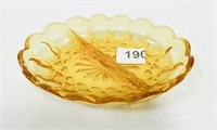 Amber Glass Divided Dish; Patterned Glass
