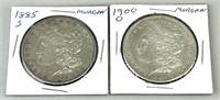 1885-S & 1900-O Morgan Silver Dollars.